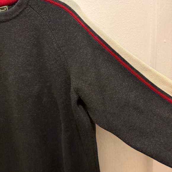 Men's vintage Eddie Bauer dark gray Sweater with Red & Cream Stripes size Large - Picture 5 of 9